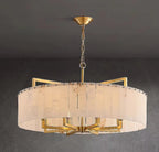 Modern gold and alabaster drum chandelier with a wide round silhouette - L&B
