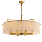 Modern alabaster drum chandelier with a gold frame isolated on a white background -L&B 