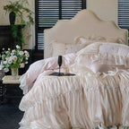 Blush pink princess duvet cover and ruffled bed skirt set in 100% cotton, RUBYLACE BLUSH – L&B