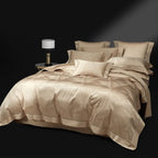 Champagne gold abstract jacquard duvet cover with lustrous geometric facets, LUSTRA GOLD – L&B