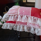 Red princess bedding with heart quilting, floral details and gathered white ruffles, RUBYLACE RED – L&B