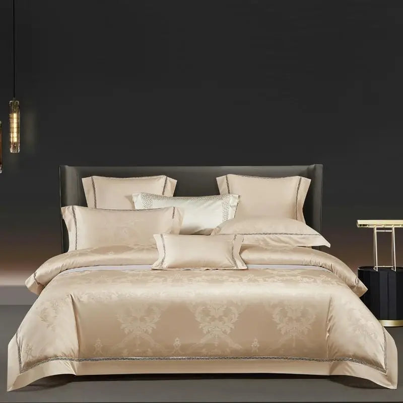 Gold damask duvet cover set for quiet luxury bedroom - L&B