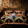 Black and gold baroque duvet cover set in 800TC Egyptian cotton satin with ornate medallion jacquard – ROYAL H. BLACK – L&B