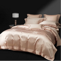 Blush pink luxury duvet cover set with lustrous tone-on-tone floral jacquard, LUSTRA BLUSH – L&B