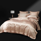 Blush pink luxury duvet cover set with lustrous tone-on-tone floral jacquard, LUSTRA BLUSH – L&B