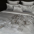 Silver gray Egyptian cotton duvet cover with oversized floral jacquard design, SILVIORA – L&B