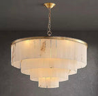 4-tier alabaster chandelier for dining room and foyer with layered natural stone panels and a gold frame - L&B