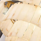 4-tier alabaster chandelier for dining room and foyer with layered natural stone panels and a gold frame - L&B