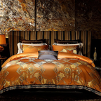 Burnt orange and gold baroque duvet cover set in 800TC Egyptian cotton satin with ornate medallion jacquard – ROYAL H. ORANGE – L&B