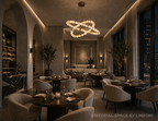 Alabaster globe ring chandelier in a restaurant - L&B