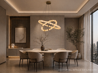 Alabaster double ring chandelier above a dining table in a quiet luxury open apaces - L&B