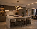 Modern alabaster chandelier above a kitchen island in a warm contemporary interior - L&B