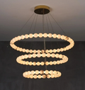 Large 3-tier alabaster globe ring chandelier with a gold canopy for foyers and high ceilings - L&B