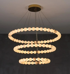 Large 3-tier alabaster globe ring chandelier with a gold canopy for foyers and high ceilings - L&B