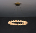 Modern alabaster orb ring chandelier with a gold canopy for dining room - L&B