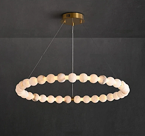 Round alabaster ring chandelier with glowing natural stone orbs for modern dining room - L&B