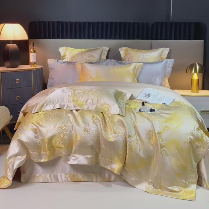 Luxury designer bedding shown in motion - L&B