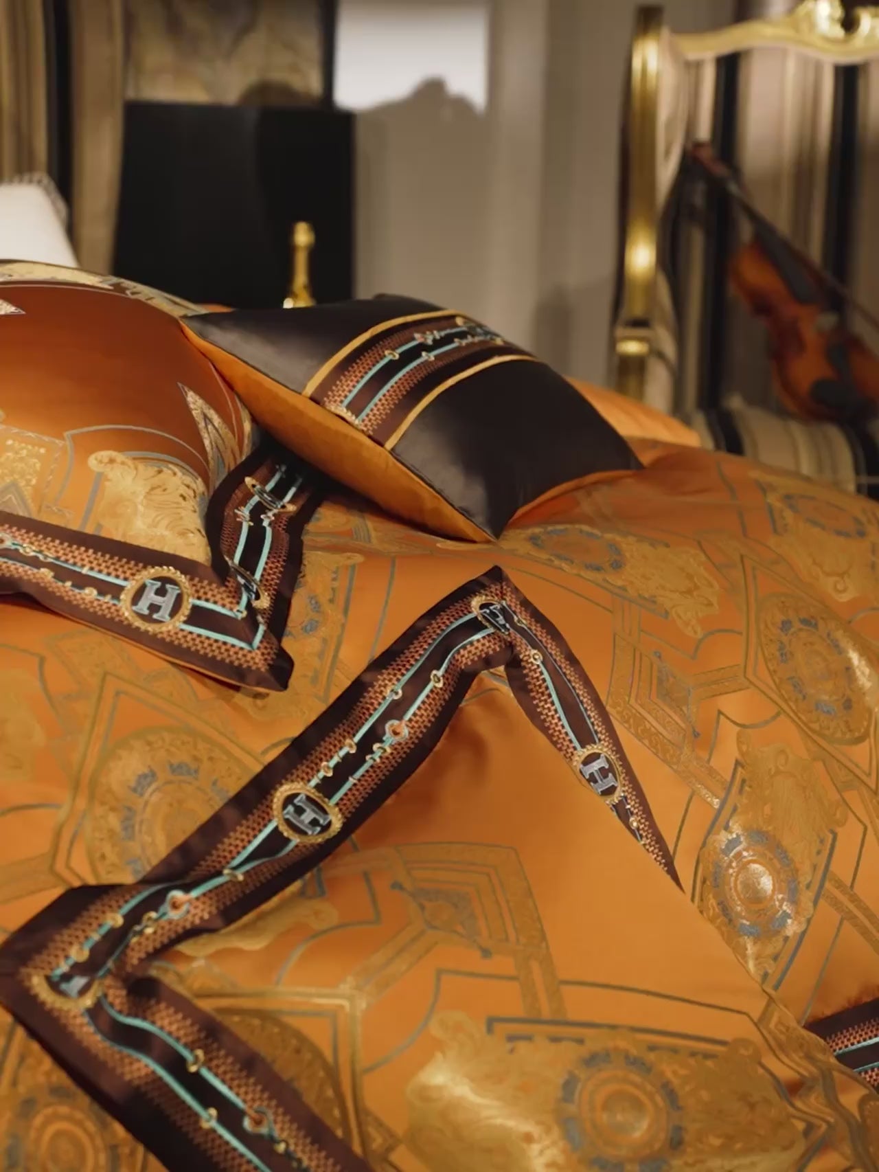 Luxury designer bedding shown in motion - L&B
